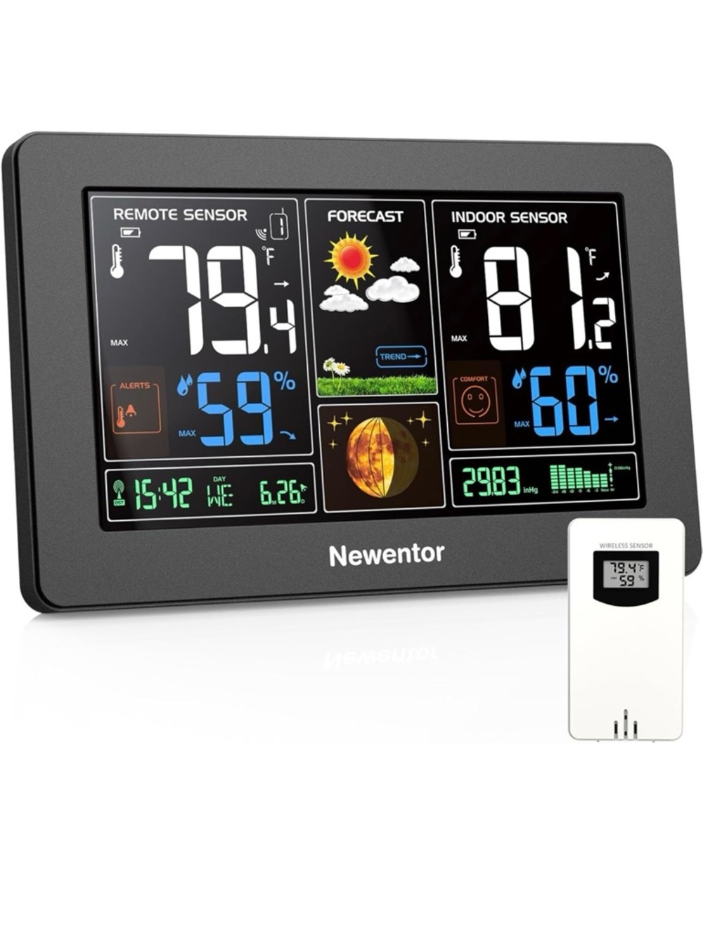 Newentor Weather Station Wireless Display Digital Weather  with Atomic Clock